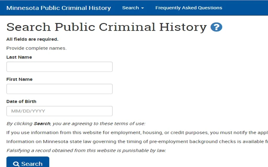 Minnesota's public criminal history search tool that allows criminal offenders to be searched by first and last name. 