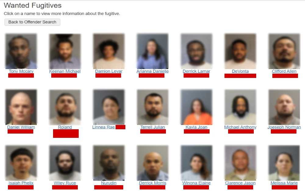 A screenshot showing the name and photo preview of the list of wanted fugitives from the Minnesota Department of Corrections website.